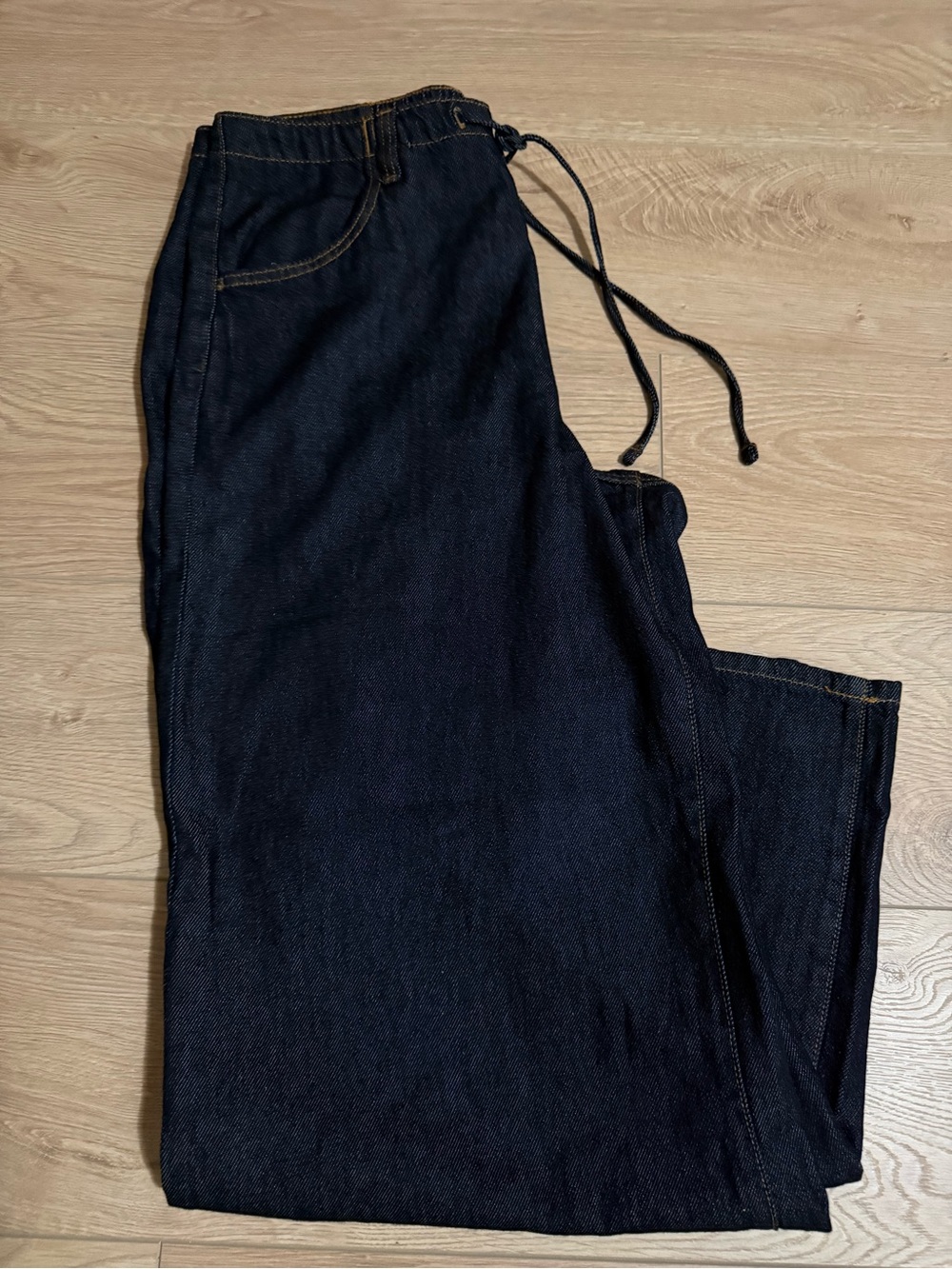 RACHEL Rachel Roy Dark Indigo Soft Denim Wide Leg Jeans with Drawstring -14/30
